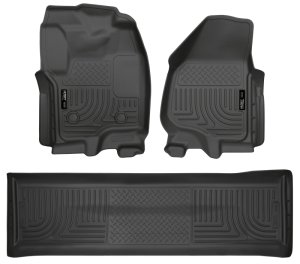 Ford F-250 Super Duty Floor Liners - Front + Rear - Husky Liners - WeatherBeater Combo - Black - `12-`27